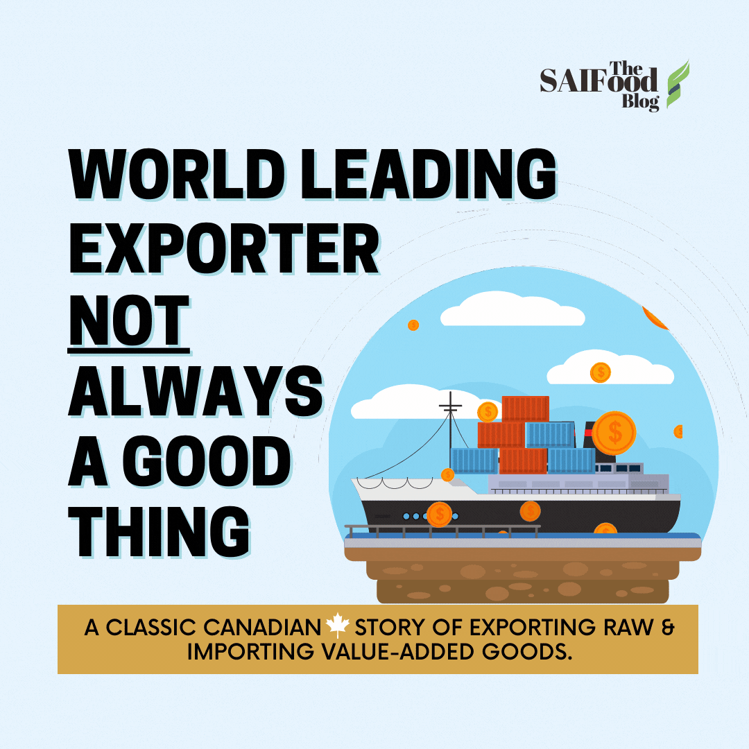A snowglobe of a bulk ship with coins snowing down. Text: World leading exporter not always a good thing