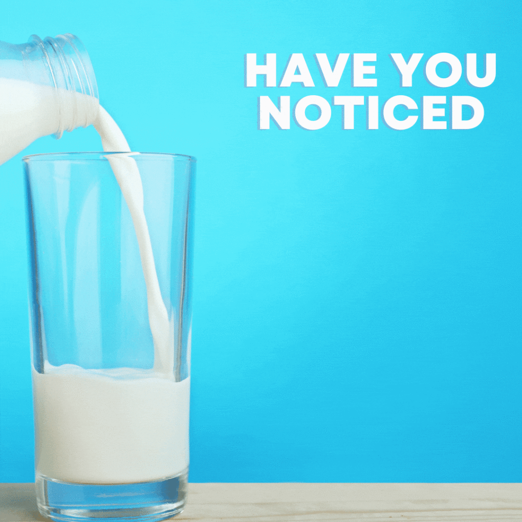 A GIF of a glass of milk filling up and the background changing