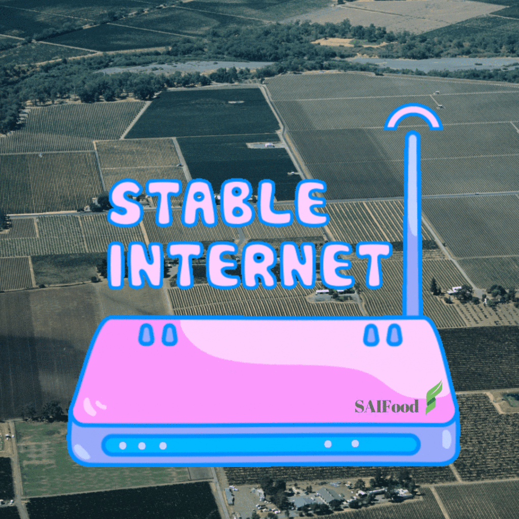 Arial photo of field with an internet router in neon purple