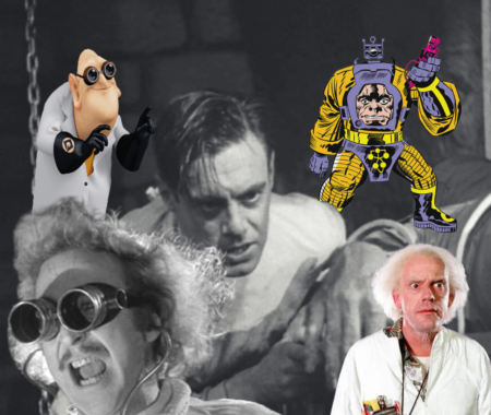 Photo collage of mad scientists from films and comics