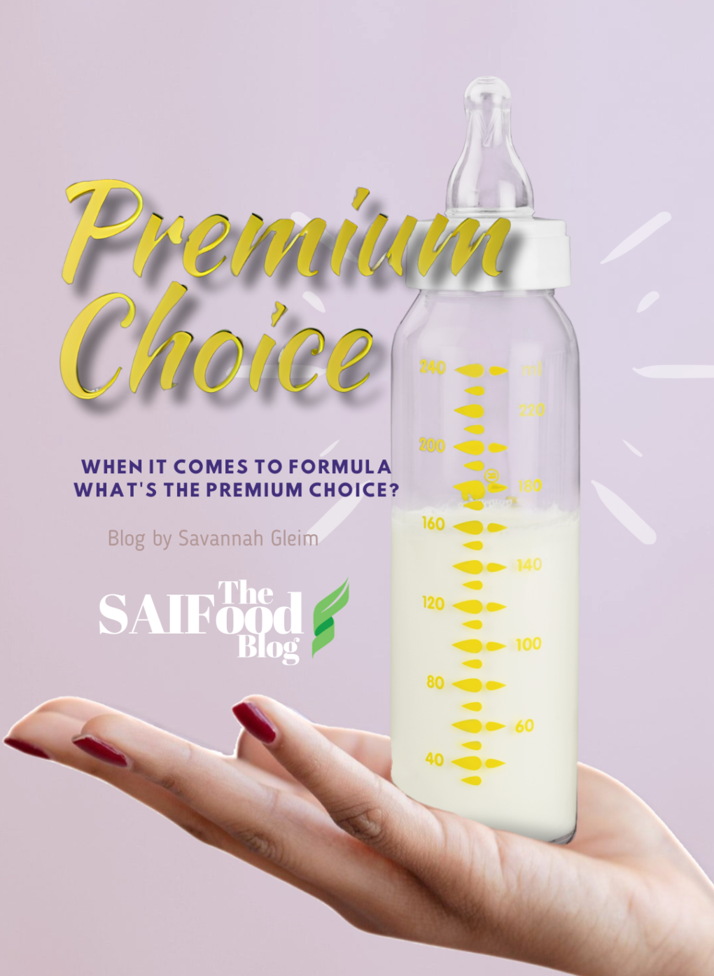 Hand holding bottle with Gold font "Premium Choice"