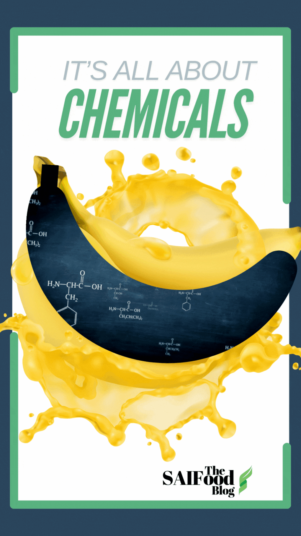 bunch of bananas with one being a video of chemicals molecular formalas floating through space