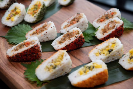 Cross-sections of Konscious Foods' plant-based sushi rolls